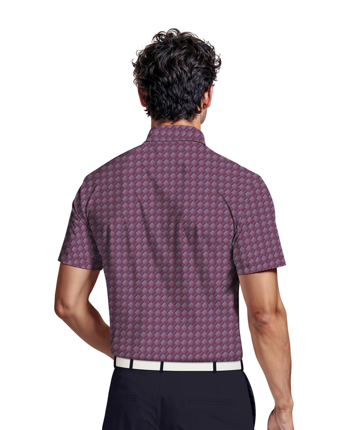 All-Over Motion Geo Print Golf Polo (Dark Purple) 