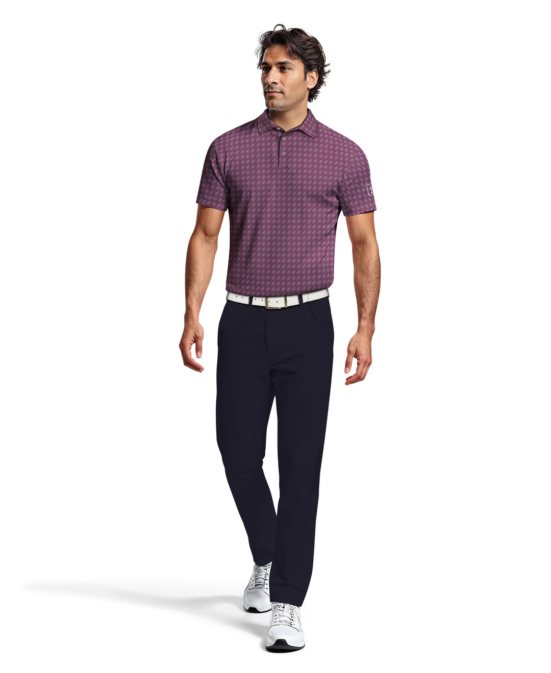 All-Over Motion Geo Print Golf Polo (Dark Purple) 