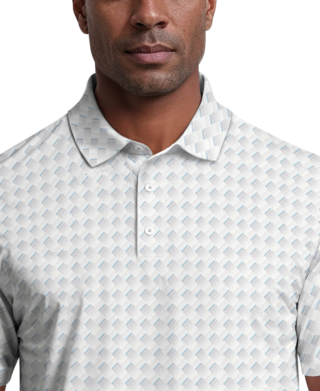 All-Over Motion Geo Print Golf Polo (Bright White) 