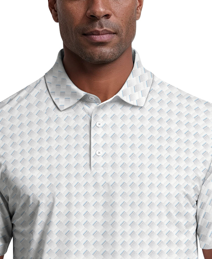 All-Over Motion Geo Print Golf Polo (Bright White) 