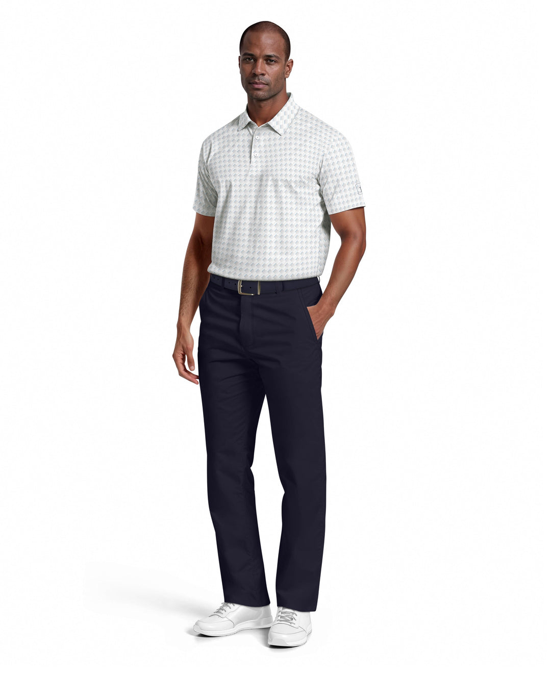 All-Over Motion Geo Print Golf Polo (Bright White) 