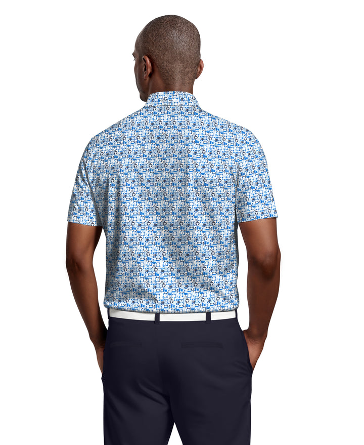 All-Over Novelty Geo Print Golf Polo (Indigo Bunting) 