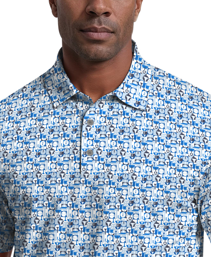 All-Over Novelty Geo Print Golf Polo (Indigo Bunting) 