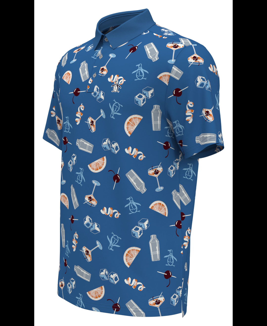 All-Over Oversized Cocktail Print Short Sleeve Golf Polo Shirt (Mediterranian Blue) 