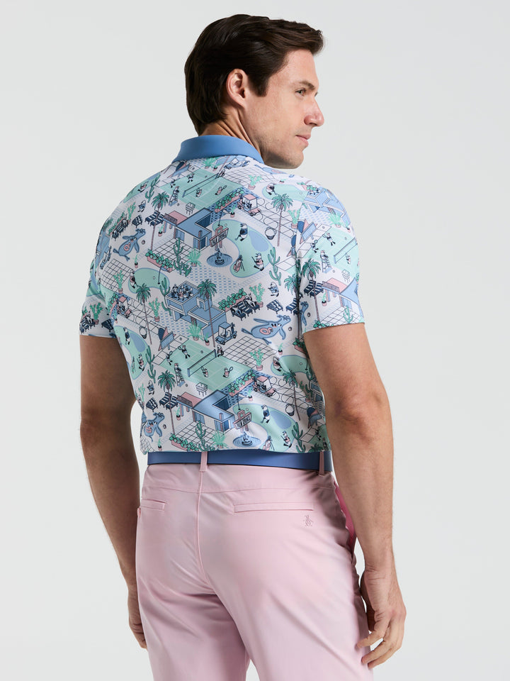 All Over Palm Springs Print Polo  (Bright White) 
