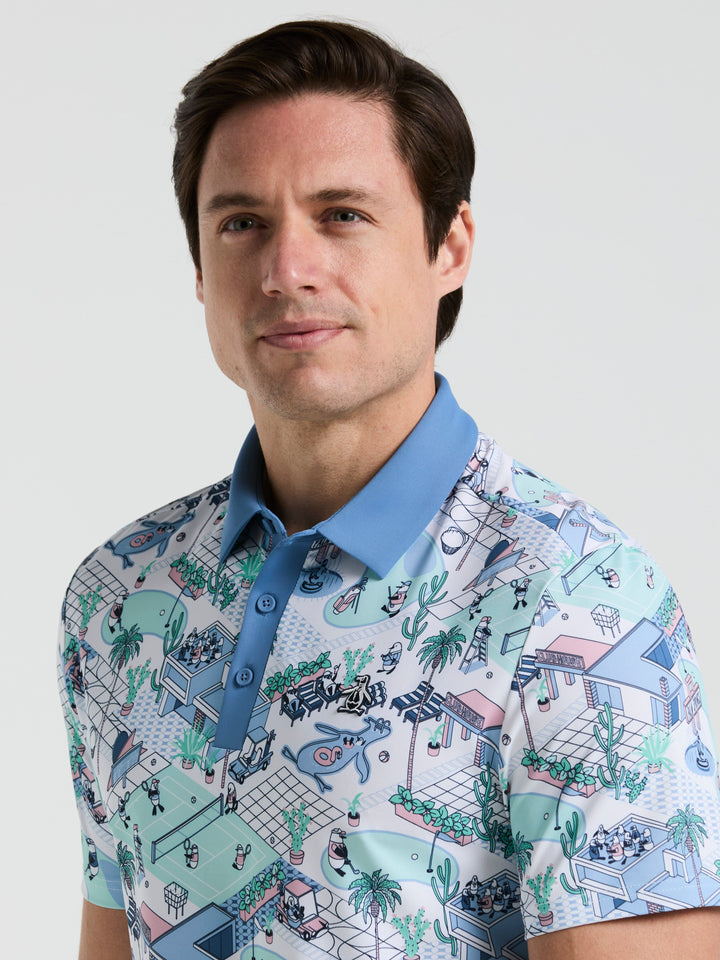All Over Palm Springs Print Polo  (Bright White) 