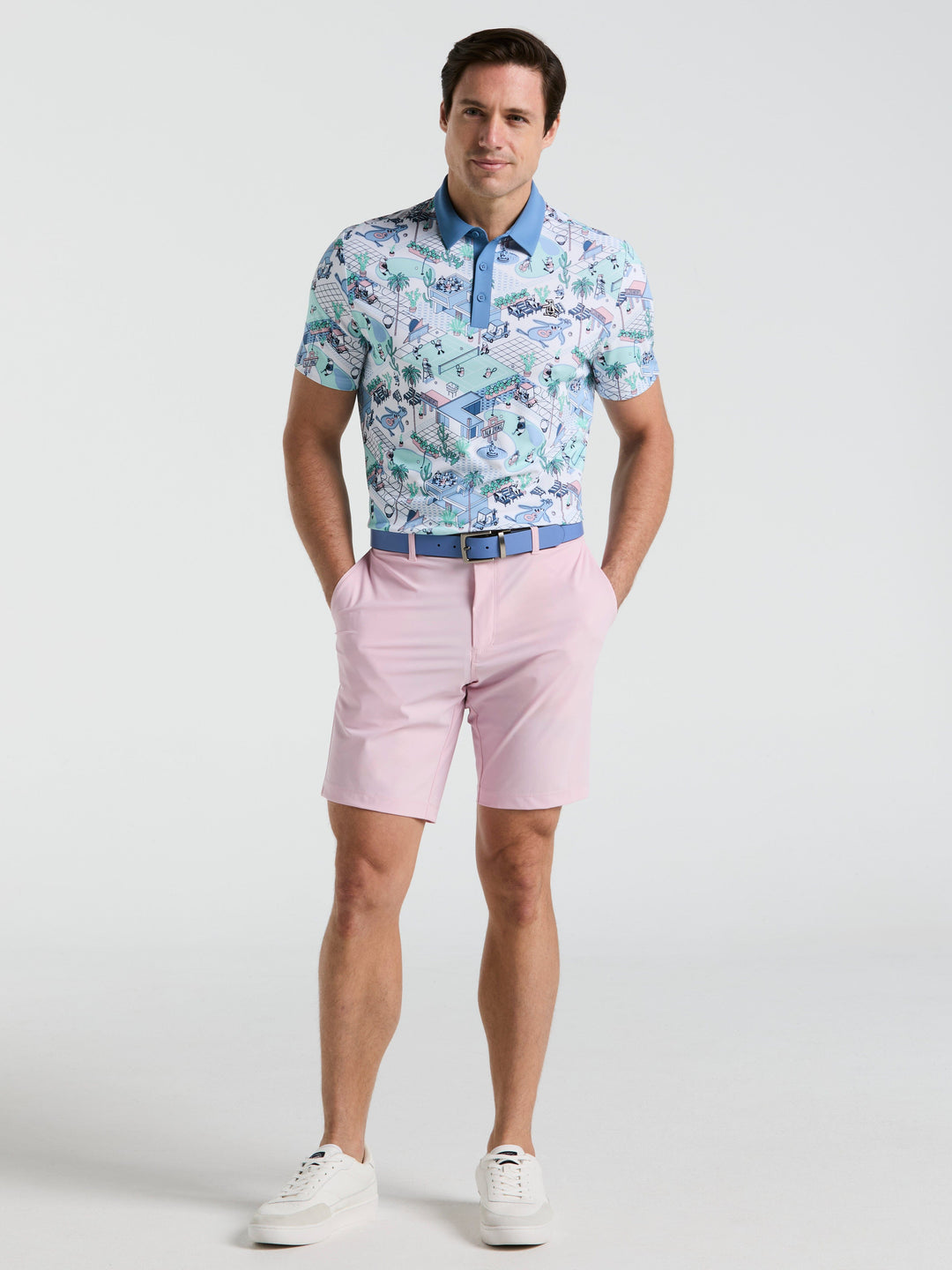 All Over Palm Springs Print Polo  (Bright White) 