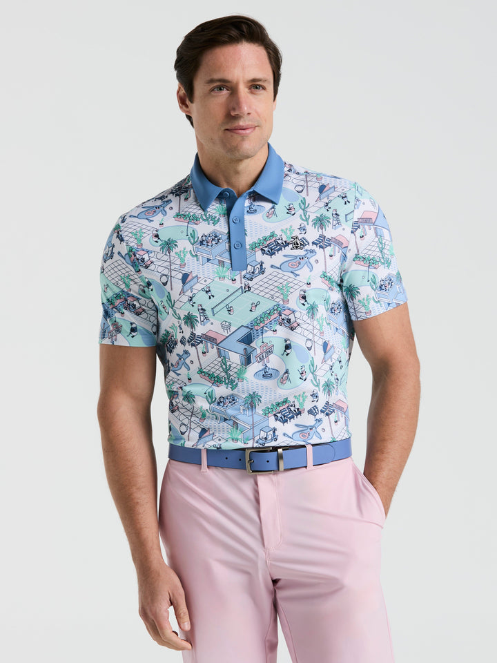 All Over Palm Springs Print Polo  (Bright White) 