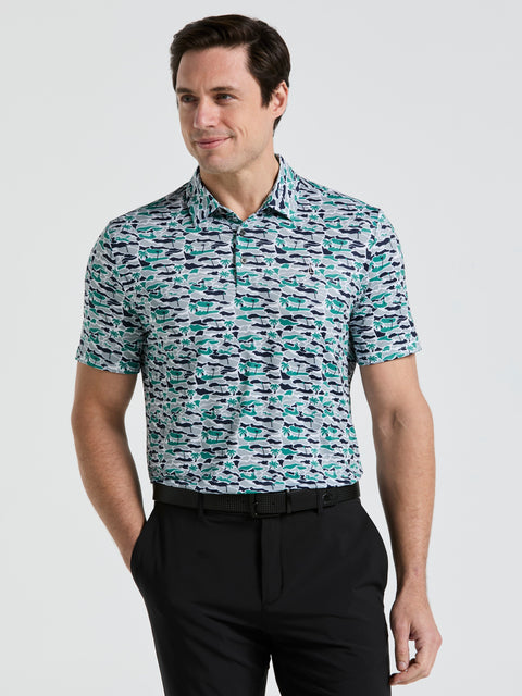 Men's All Over Palm Tree Bunker Print Golf Polo Shirt