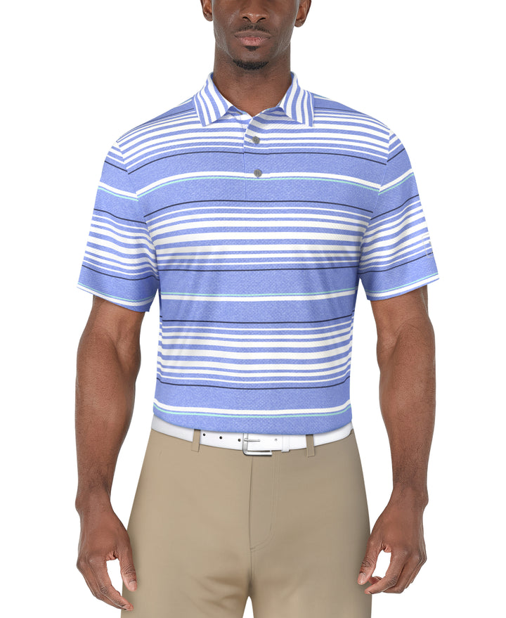 All-Over Stripe Print Golf Polo (Azurine) 