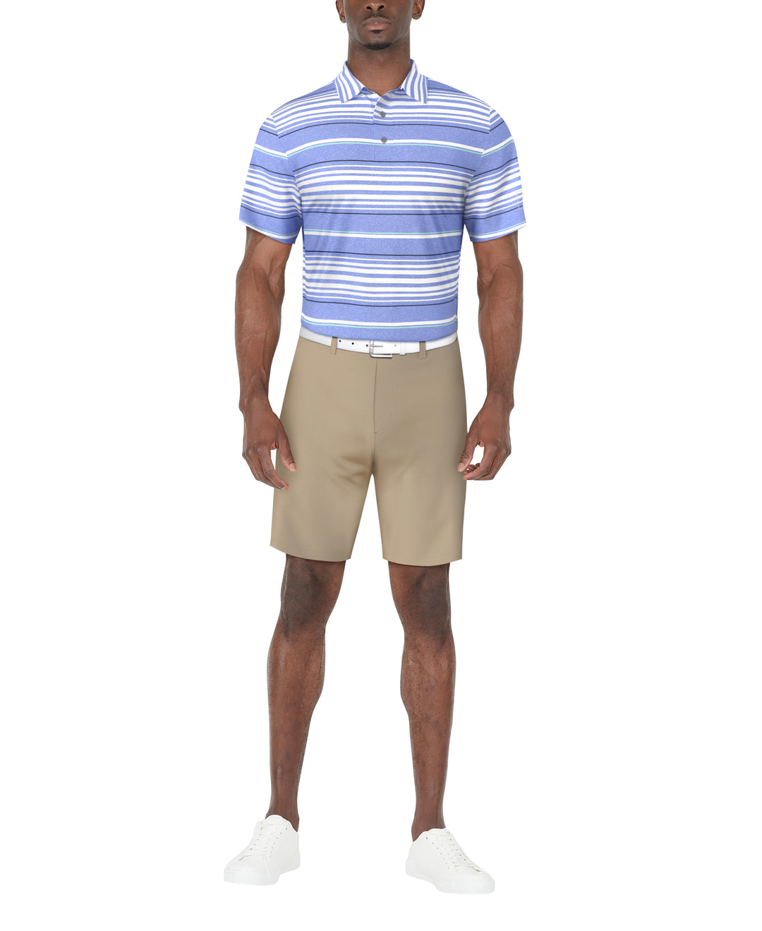 All-Over Stripe Print Golf Polo (Azurine) 
