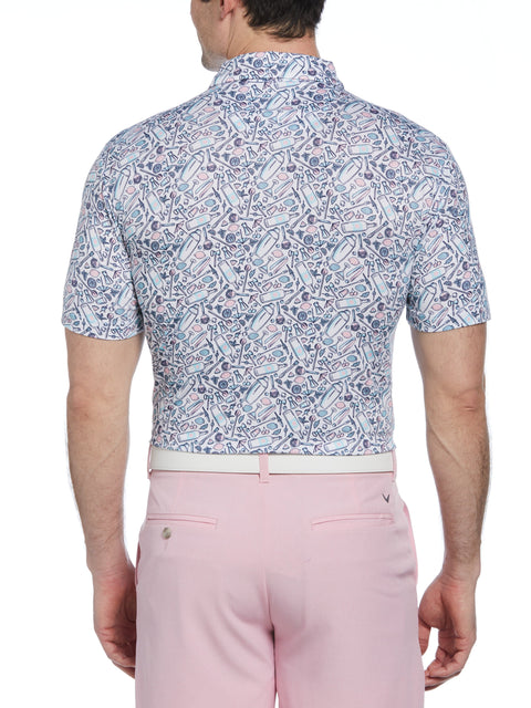 All Over Tropical Print Polo Shirt (Bright White) 