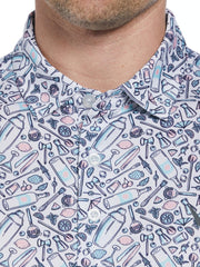All Over Tropical Print Polo Shirt (Bright White) 