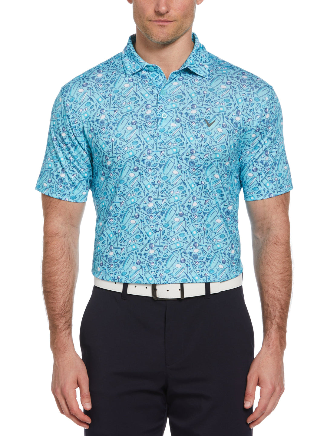 All Over Tropical Print Polo Shirt (Limpet Shell) 