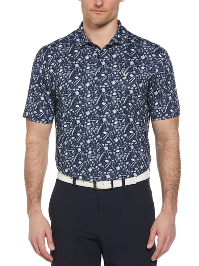 All Over Tropical Print Polo Shirt (Peacoat) 