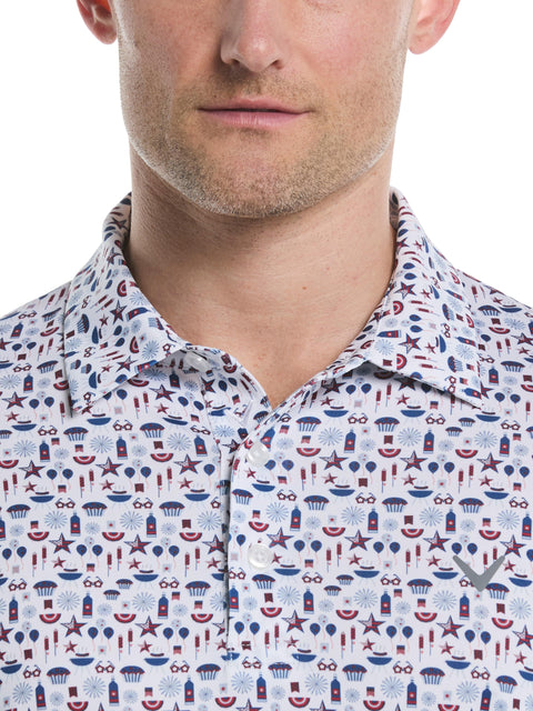 Americana Print Golf Polo (Bright White) 