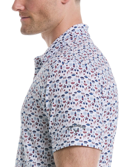 Americana Print Golf Polo (Bright White) 
