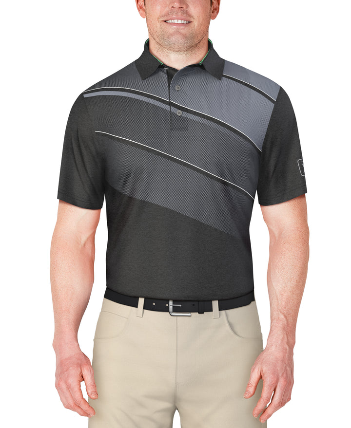 Short Sleeve Asymmetric Heather Print Polo  (Caviar) 