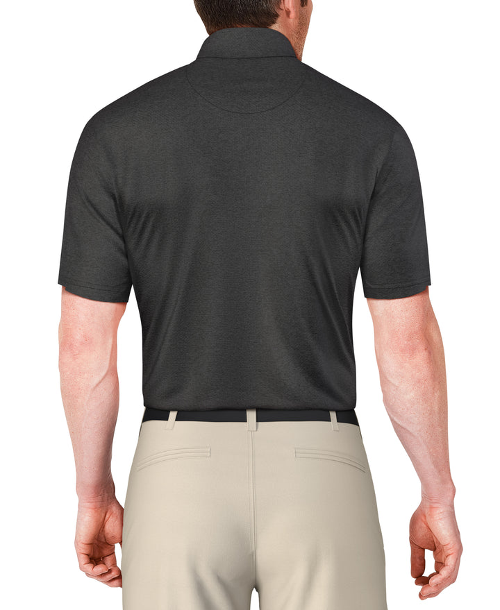Short Sleeve Asymmetric Heather Print Polo  (Caviar) 