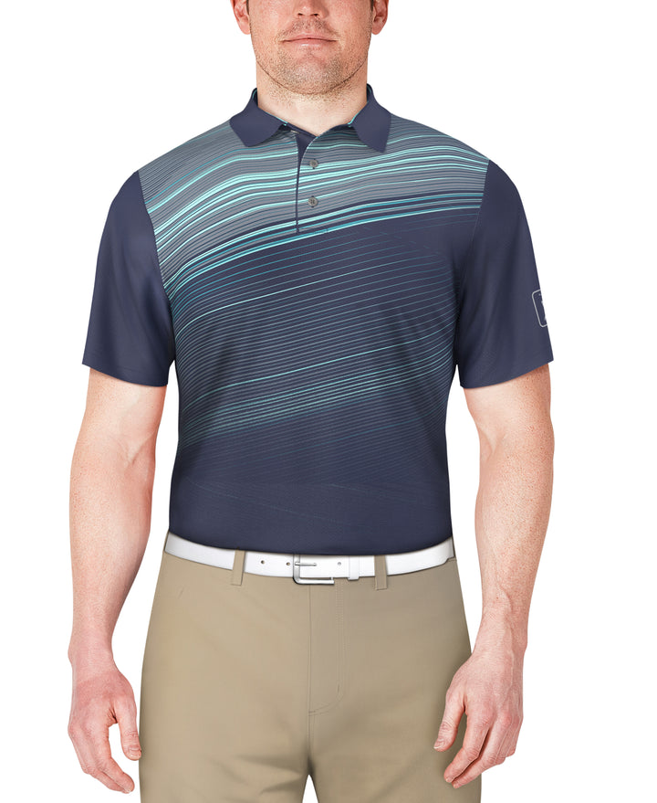 Short Sleeve Asymmetric Stripe Printed Polo  (Blue Indigo) 