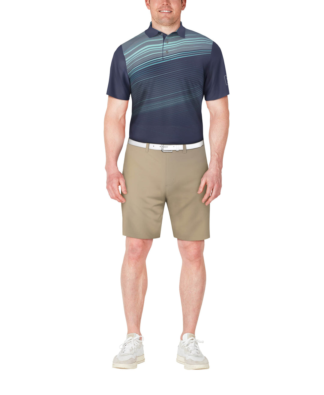 Short Sleeve Asymmetric Stripe Printed Polo  (Blue Indigo) 