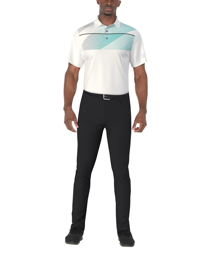 SS Asymmetric Chest Stripe Print Polo (Bright White) 