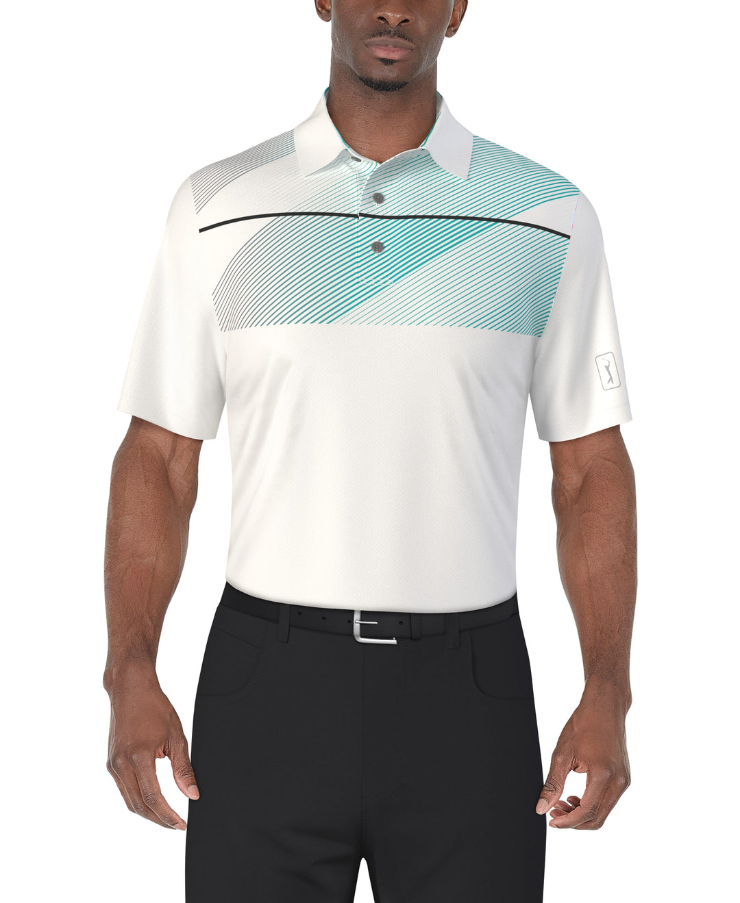 SS Asymmetric Chest Stripe Print Polo (Bright White) 