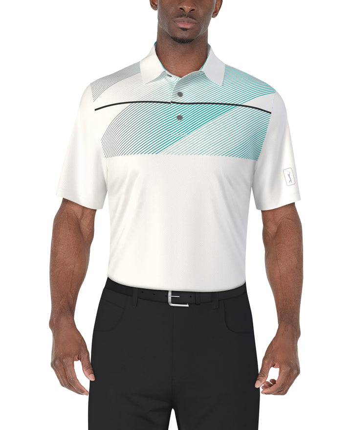 SS Asymmetric Chest Stripe Print Polo (Bright White) 
