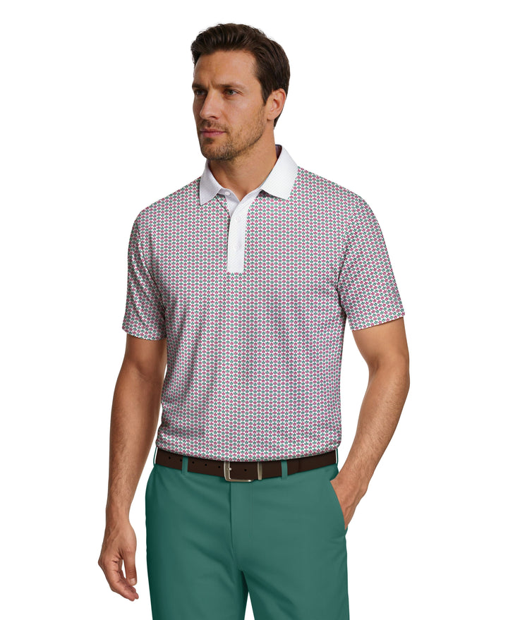 Azalea Geo Print Golf Polo (Bright White) 