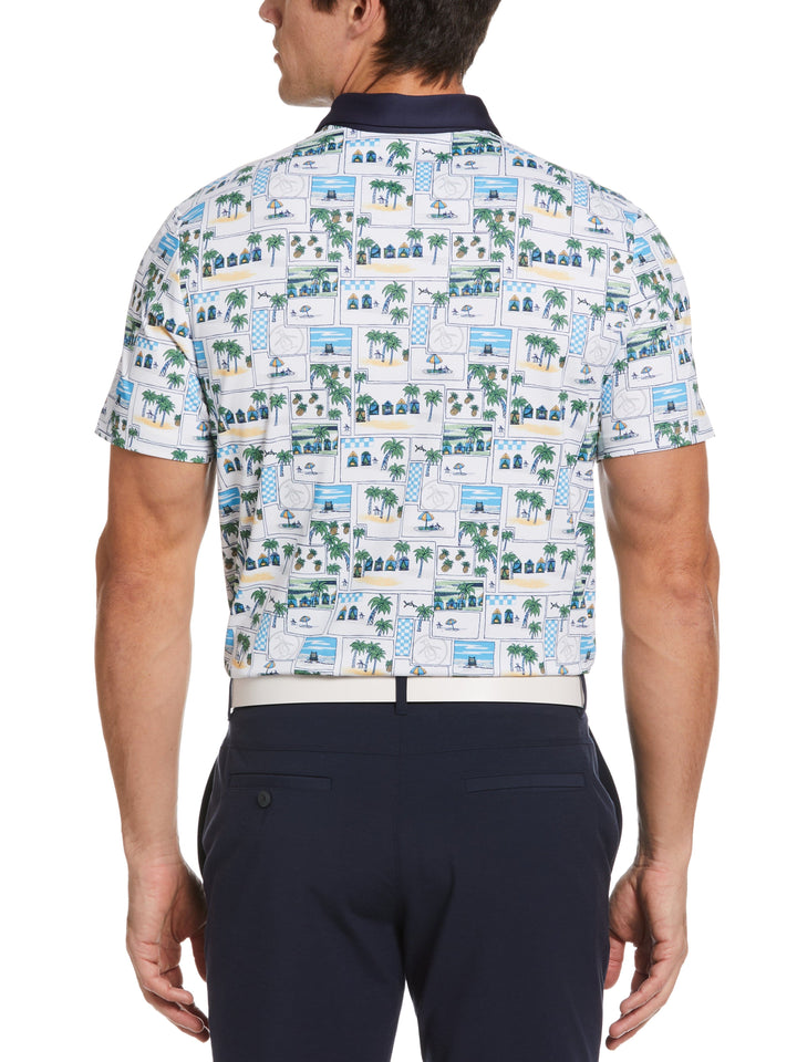 Beach Club Print Golf Polo (Bright White) 