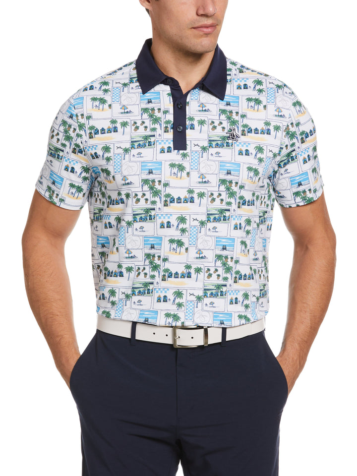 Beach Club Print Golf Polo (Bright White) 