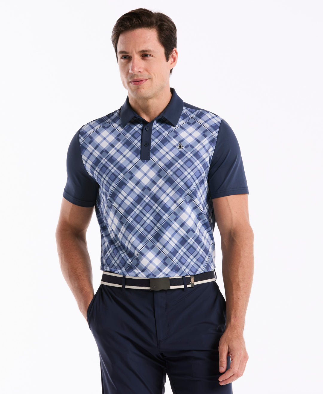 50's Block Madras Plaid Golf Polo (Black Iris) 