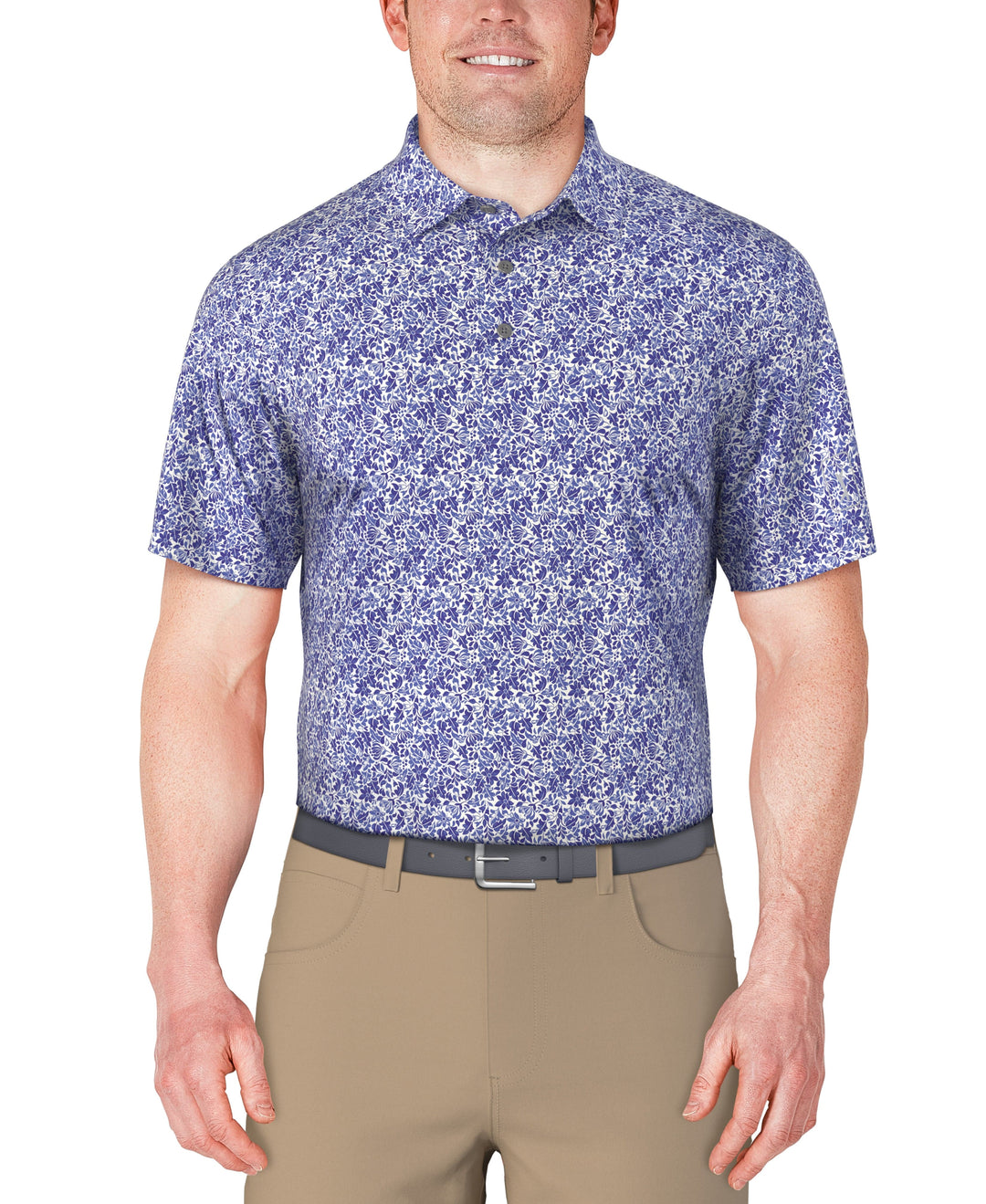 Botanical Print Golf Polo (Dazzling Blue) 