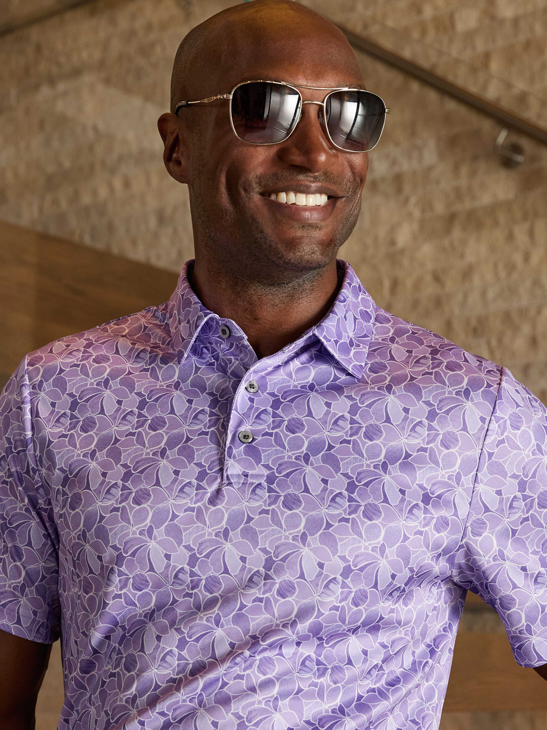 Men's Brush Stroke Floral Print Golf Polo