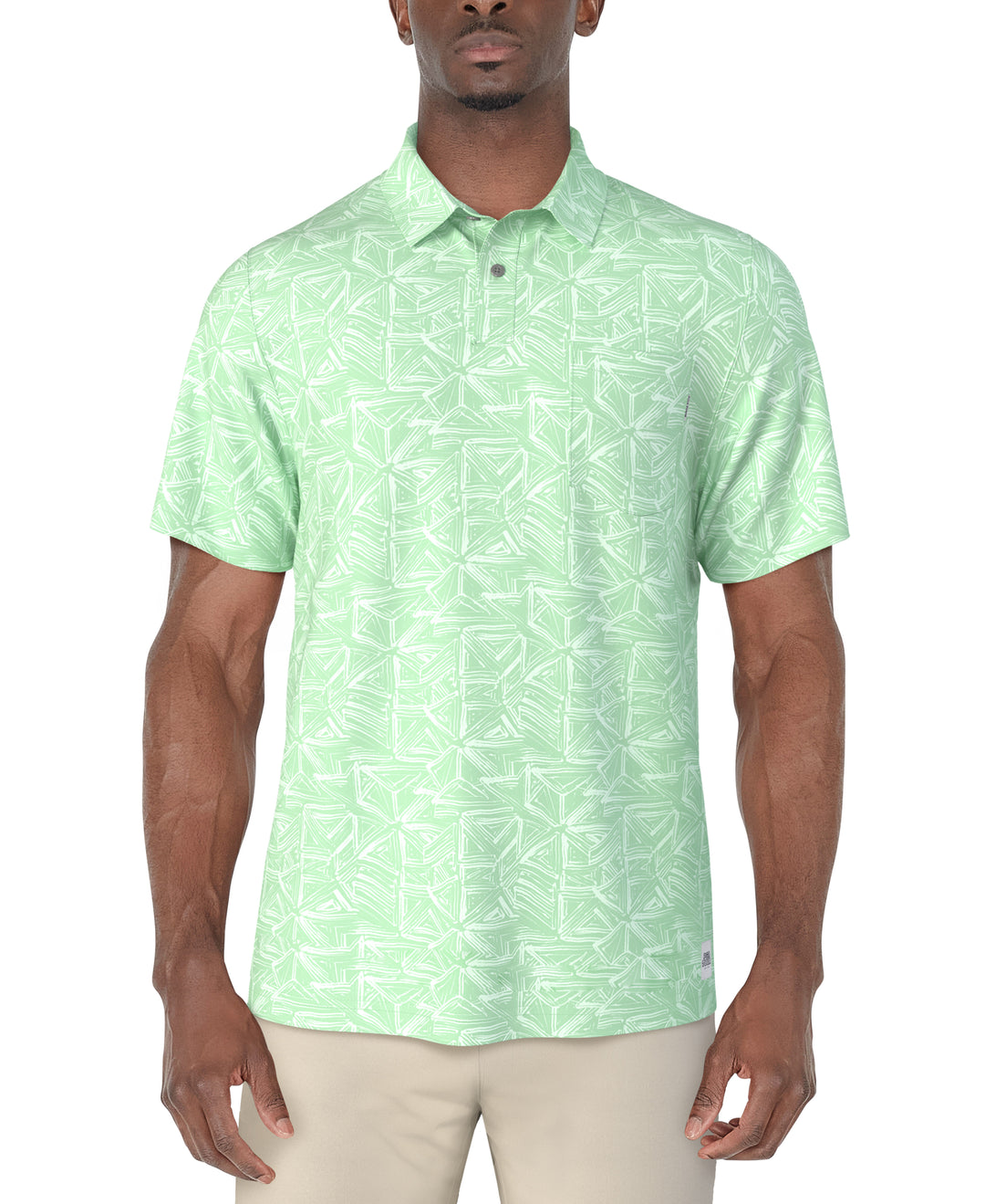 Short Sleeve Brush Strokes Geo Printed Polo (Lichen) 
