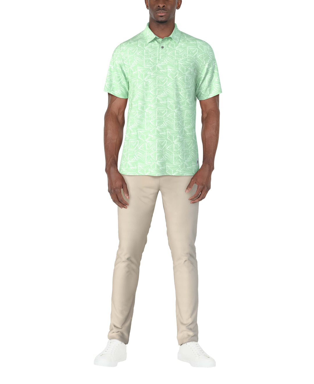 Short Sleeve Brush Strokes Geo Printed Polo (Lichen) 