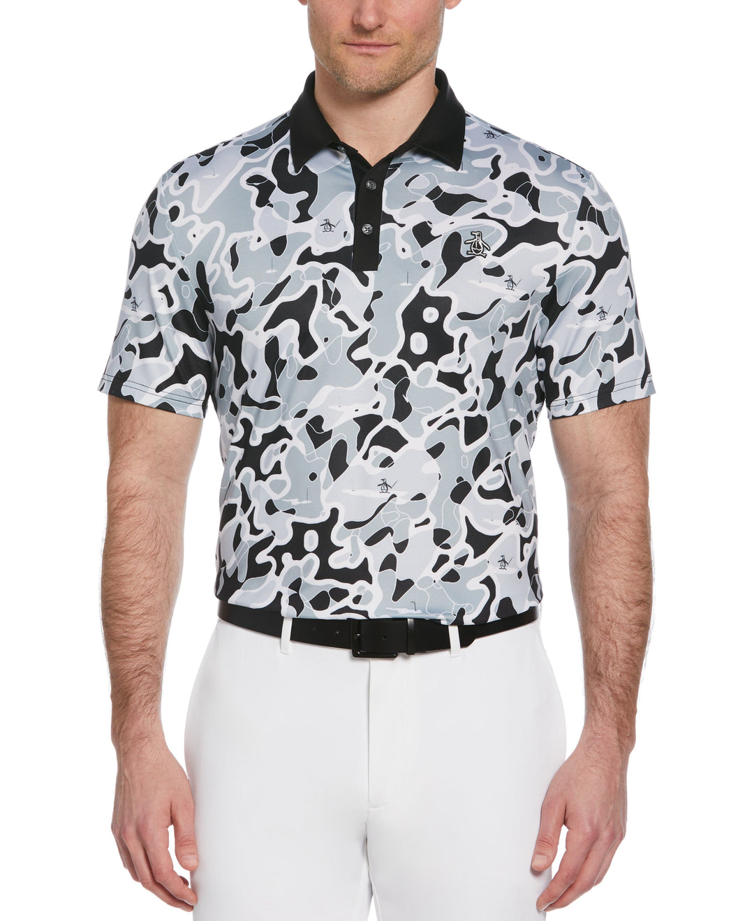Bunker Print Short Sleeve Golf Polo Shirt (Caviar) 