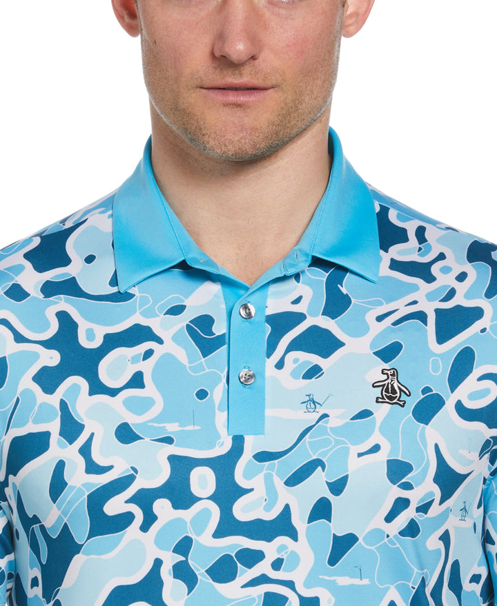 Bunker Print Short Sleeve Golf Polo Shirt (Blue Atoll) 