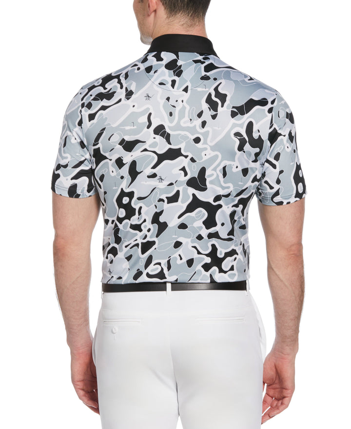 Bunker Print Short Sleeve Golf Polo Shirt (Caviar) 