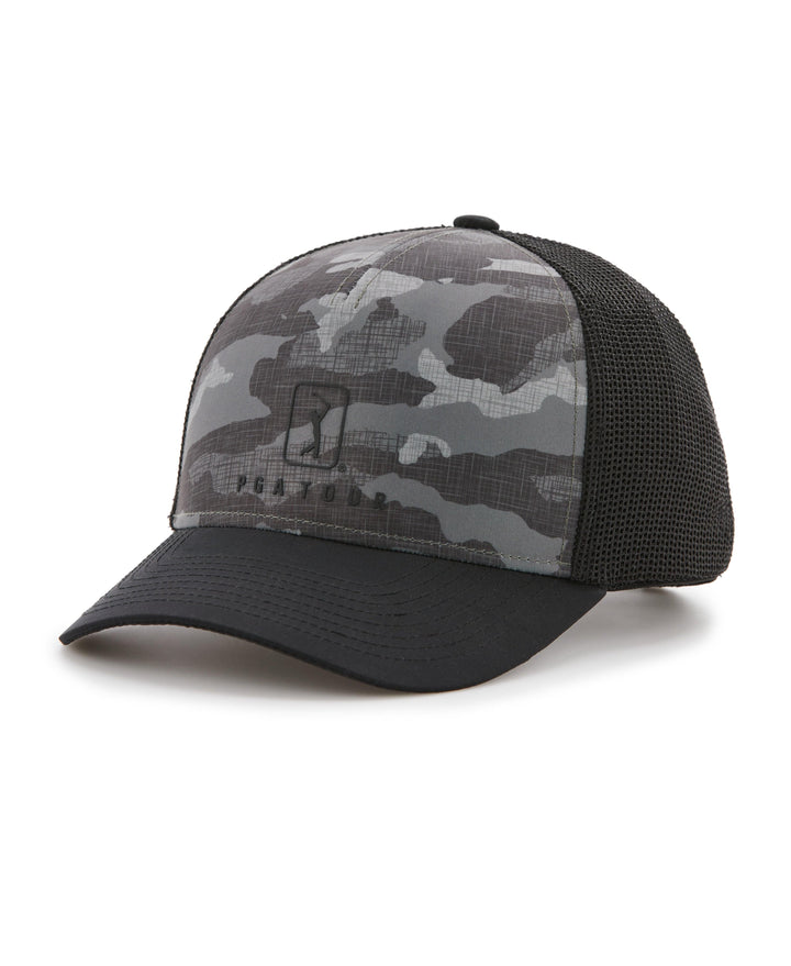 Camo Trucker Style Golf Hat (Black Lichen) 