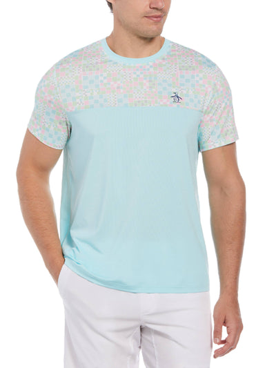 Men's Checkerboard Block Performance Short Sleeve Tennis T-Shirt