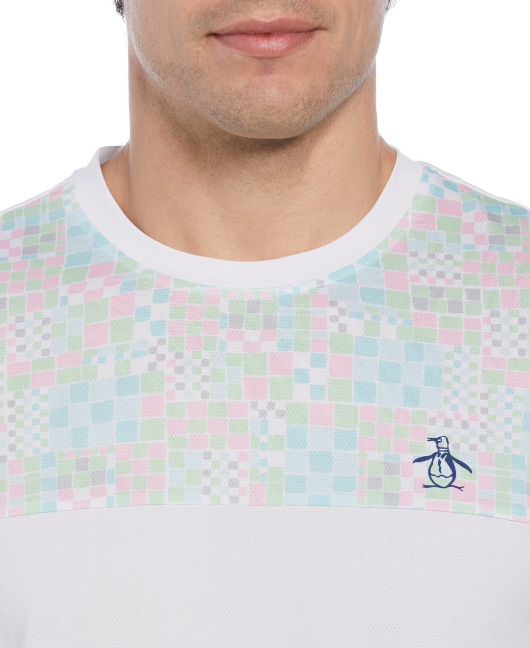 Checkerboard Block Performance Short Sleeve Tennis T-Shirt (Bright White) 