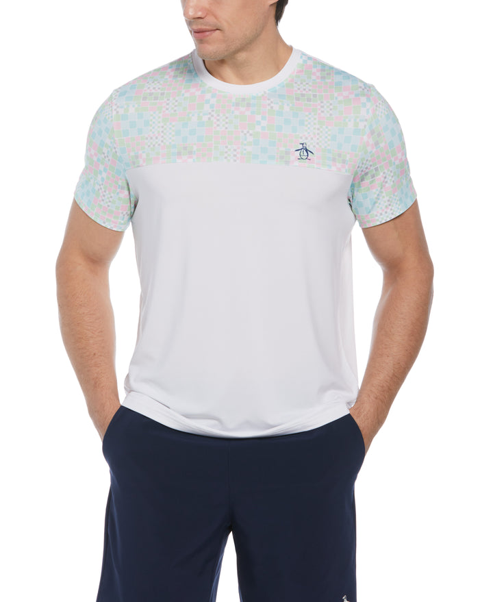 Checkerboard Block Performance Short Sleeve Tennis T-Shirt (Bright White) 