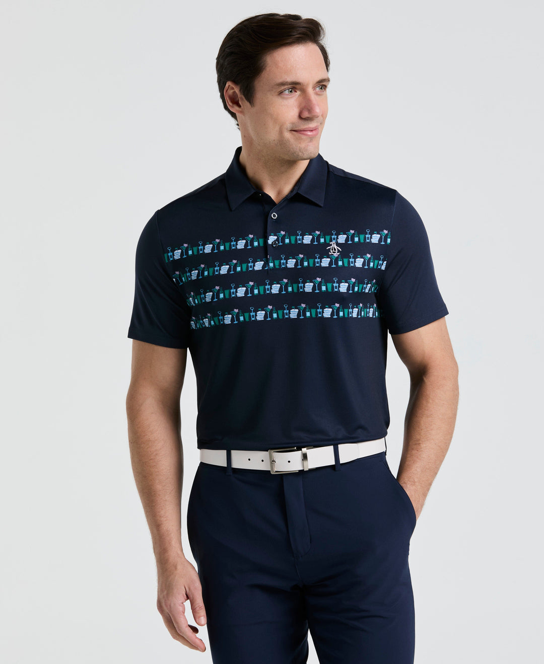 Cocktail Print Golf Polo (Black Iris) 