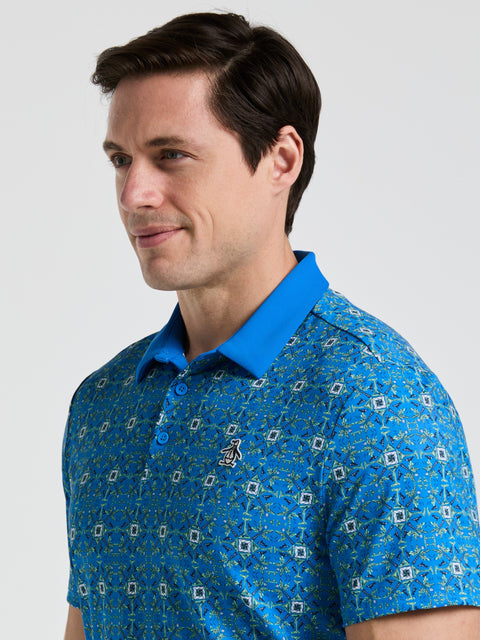 Men's Cocktail Windowpane Print Golf Polo
