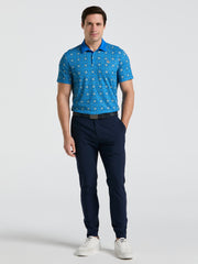 Men's Cocktail Windowpane Print Golf Polo