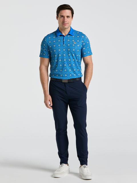 Men's Cocktail Windowpane Print Golf Polo