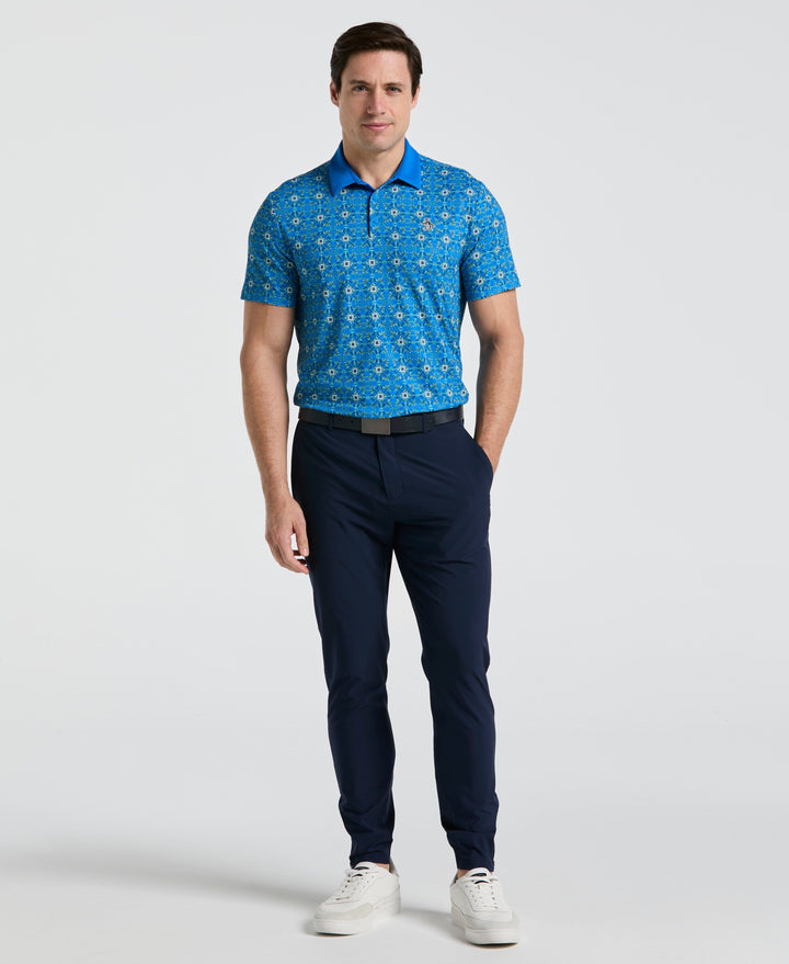 Cocktail Windowpane Print Golf Polo (French Blue) 