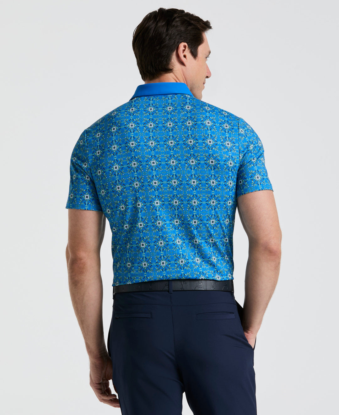 Cocktail Windowpane Print Golf Polo (French Blue) 