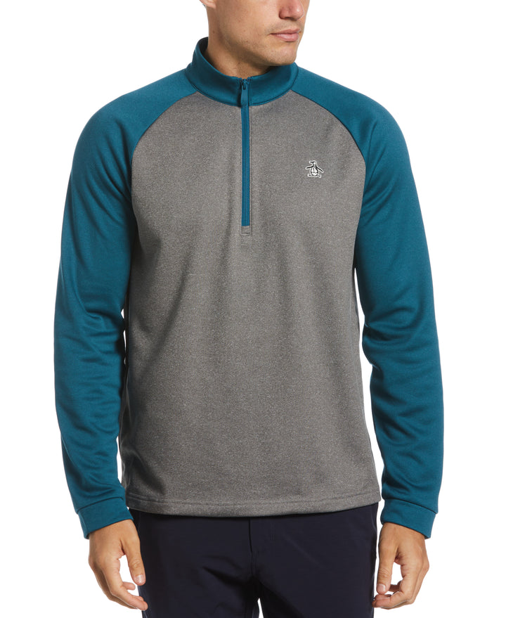 Color Block Fleece 1/4 Zip Raglan Sleeve Pullover Sweater (Corsair Htr) 